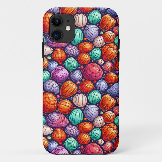 Capa Para iPhone 11 Conchas marinhas coloridas (Verso)