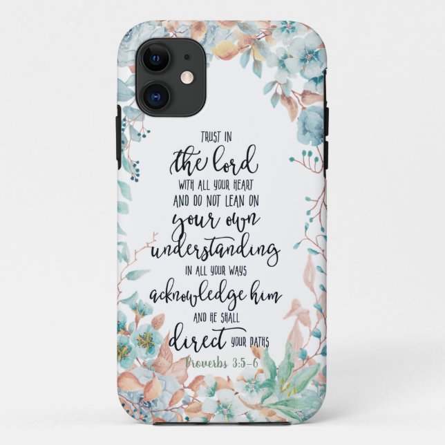 Capa Para iPhone 11 Confie no Senhor floral  (Verso)