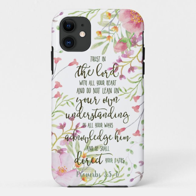 Capa Para iPhone 11 Confie no Senhor floral (Verso)