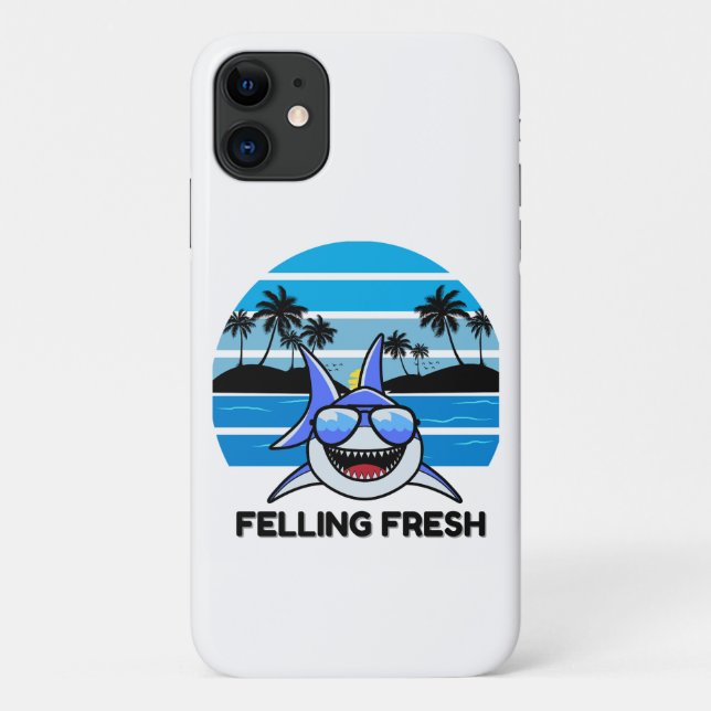 Capa Para iPhone 11 Cool Retro Shark with Sunglasses (Verso)