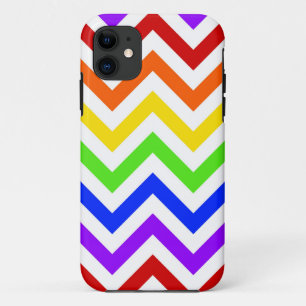 Capa Para iPhone 11 Cor Arco-Íris, Padrão ZigZag Grande Branco