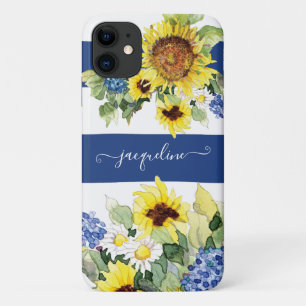 Capa Para iPhone 11 Cor da água Azul Floral Girassol n Branco Strike