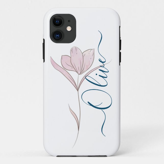 Capa Para iPhone 11 Cor d'água do esboço floral personalizada (Verso)