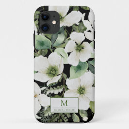 Capa Para iPhone 11 Cor d'água elegante preto e branco floral