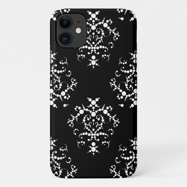 Capa Para iPhone 11 Cor damasco, Damasco Francês, Preto e Branco (Verso)
