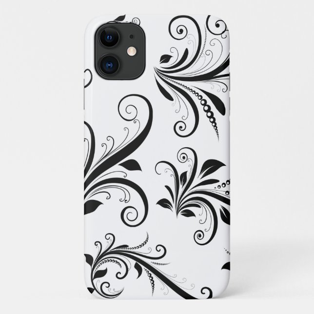 Capa Para iPhone 11 Cor damasco, Damasco Francês, Preto e Branco (Verso)