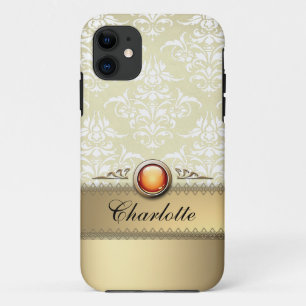 Capa Para iPhone 11 Cor damasco dourada romântica personalizable