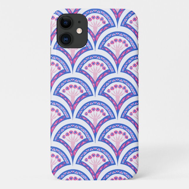 Capa Para iPhone 11 cor damasco floral azul (Verso)
