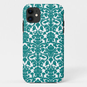Capa Para iPhone 11 Cor damasco floral ornamentado da cerceta