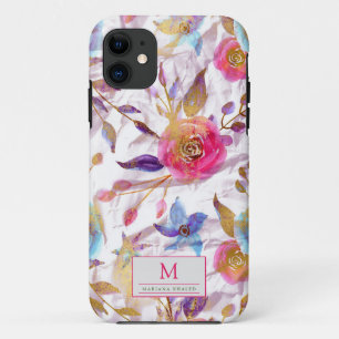 Capa Para iPhone 11 Cor de água elegante, cor de rosa e branco