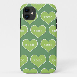 Capa Para iPhone 11 Cor de fundo personalizável dos corações XOXO verd