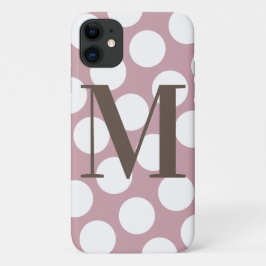 Capa Para iPhone 11 Cor-de-rosa e Bolinhas branca Grande Monograma