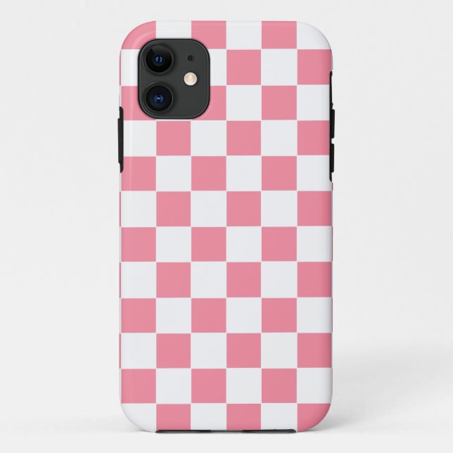 Capa Para iPhone 11 Cor-de-rosa e branco verificados (Verso)