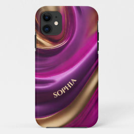 Capa Para iPhone 11 Cor-de-rosa moderno e Dourado personalizado