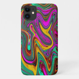 Capa Para iPhone 11 Cor-de-rosa-quente marmoreada e espuma-do-mar Abst