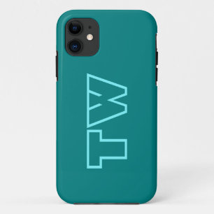 Capa Para iPhone 11 Cor Sólida Azul Teal Monograma minimalista