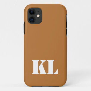 Capa Para iPhone 11 Cor Sólida Metálica de Cobre   Monograma minimalis