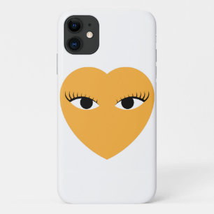 Capa Para iPhone 11 Coração Bonito com Olhos em Branco