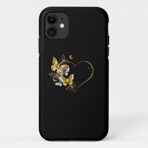 Capa Para iPhone 11 Coração com Borboletas Ouros
