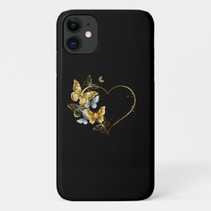 Capa Para iPhone 11 Coração com Borboletas Ouros