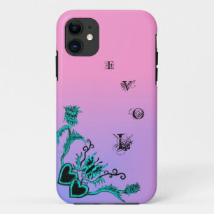 Capa Para iPhone 11 Coração com flor e borboleta no arco-íris rosa