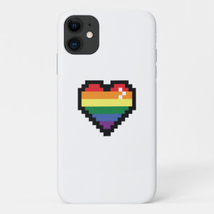 Capa Para iPhone 11 Coração de Pixel Arco-Íris