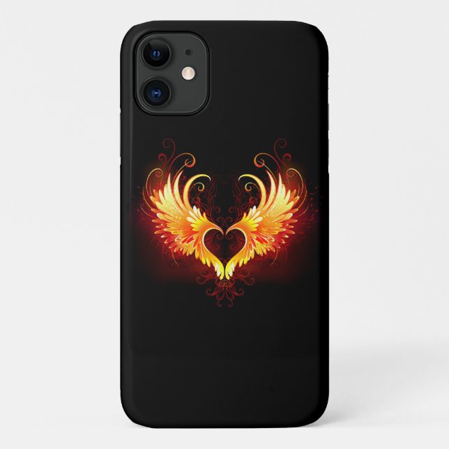 Capa Para iPhone 11 Coração do Anjo Fogo com Asas (Verso)