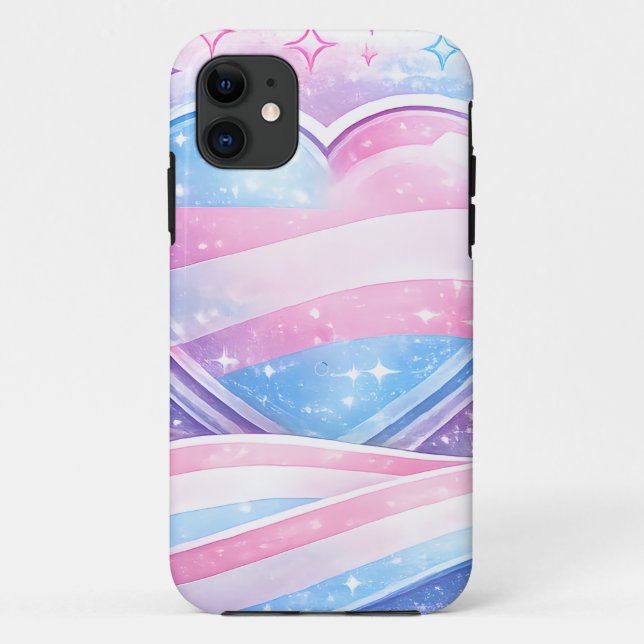 Capa Para iPhone 11 Coração Galáxia Orgulho Transgênero  (Verso)