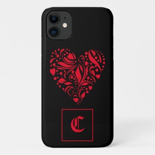 Capa Para iPhone 11 Coração Negro Vermelho Gótico Antigo Inglês Inicia