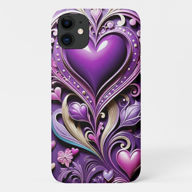 Capa Para iPhone 11 Coração roxa romântico moderno (Verso)