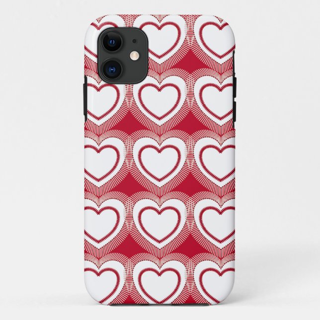 Capa Para iPhone 11 Corações Abstrato modernos - Vermelho e Branco (Verso)