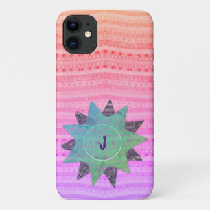 Capa Para iPhone 11 Corações Bonito cor-de-rosa e verde e padrão es