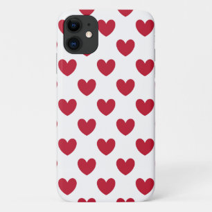 Capa Para iPhone 11 Corações de bolinhas vermelhas sobre branco