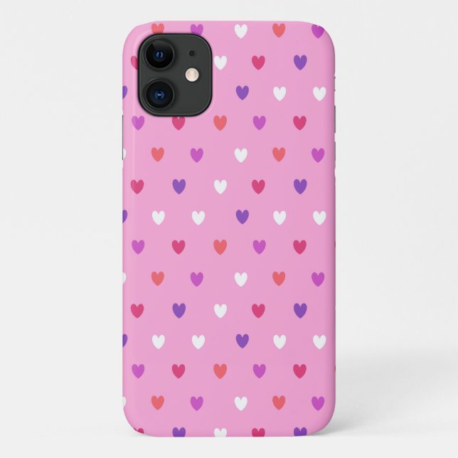 Capa Para iPhone 11 Corações de polca a rosa (Verso)