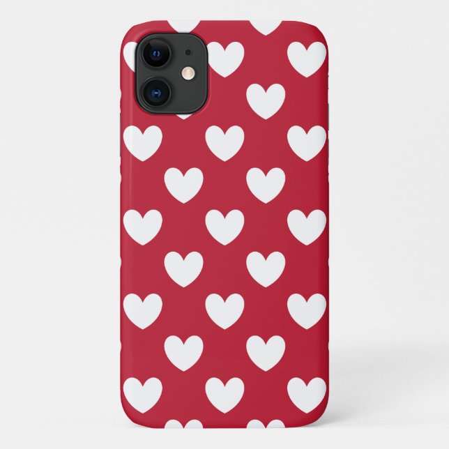 Capa Para iPhone 11 Corações de polca branca e vermelha (Verso)