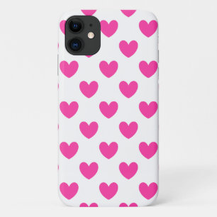 Capa Para iPhone 11 Corações de polca cor-de-rosa da Fuchsia em branco