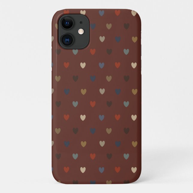 Capa Para iPhone 11 Corações de polca em marrom morto (Verso)
