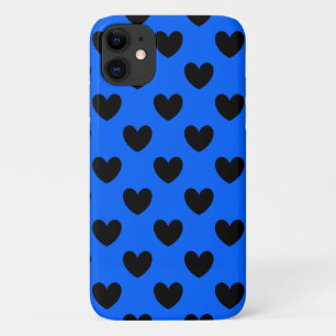 Capa Para iPhone 11 Corações de polca pretos em azul