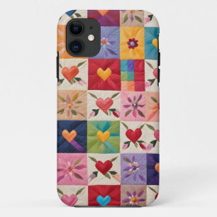 Capa Para iPhone 11 Corações e colcha de flores