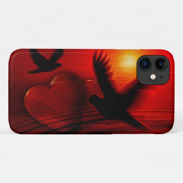 Capa Para iPhone 11 Corações e Pombas (Verso (horizontal))