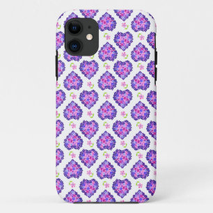 Capa Para iPhone 11 Corações Românticos e Flores Padrão em Branco