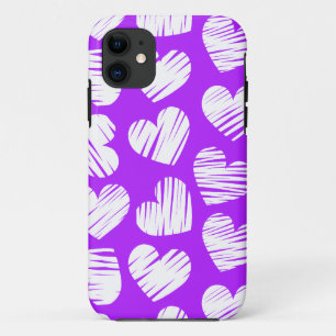 Capa Para iPhone 11 Corações roxos e brancos iPhone 5 Case