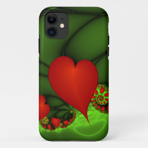 Capa Para iPhone 11 Corações Vermelhos Dançam Arte Fractal Moderna