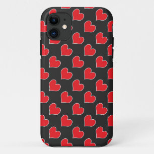 Capa Para iPhone 11 Corações vermelhos no padrão preto iphone 5 case