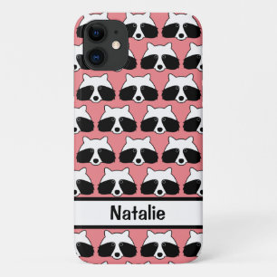 Capa Para iPhone 11 Coral cor-de-rosa com padrão de guaxinim bonito p