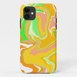 Capa Para iPhone 11 Coral, Laranja, Verde limão, Arte Fluida