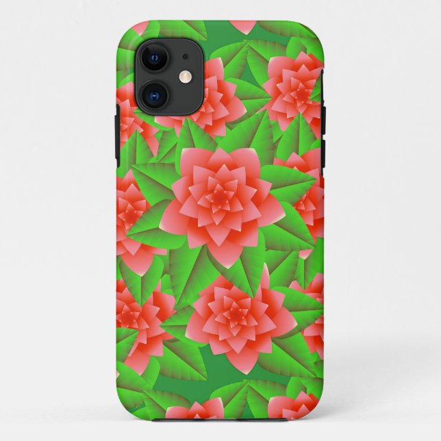 Capa Para iPhone 11 Coral Orange Camellias e Folhas Verdes (Verso)