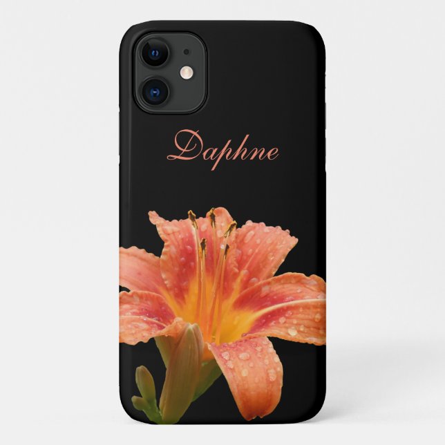 Capa Para iPhone 11 Coral Tiger Lily Em Preto *Personalize* (Verso)