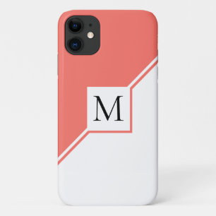 Capa Para iPhone 11 Coral vivo do monograma geométrico moderno