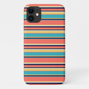 Capa Para iPhone 11 Coral vivo, listras azuis e amarelas